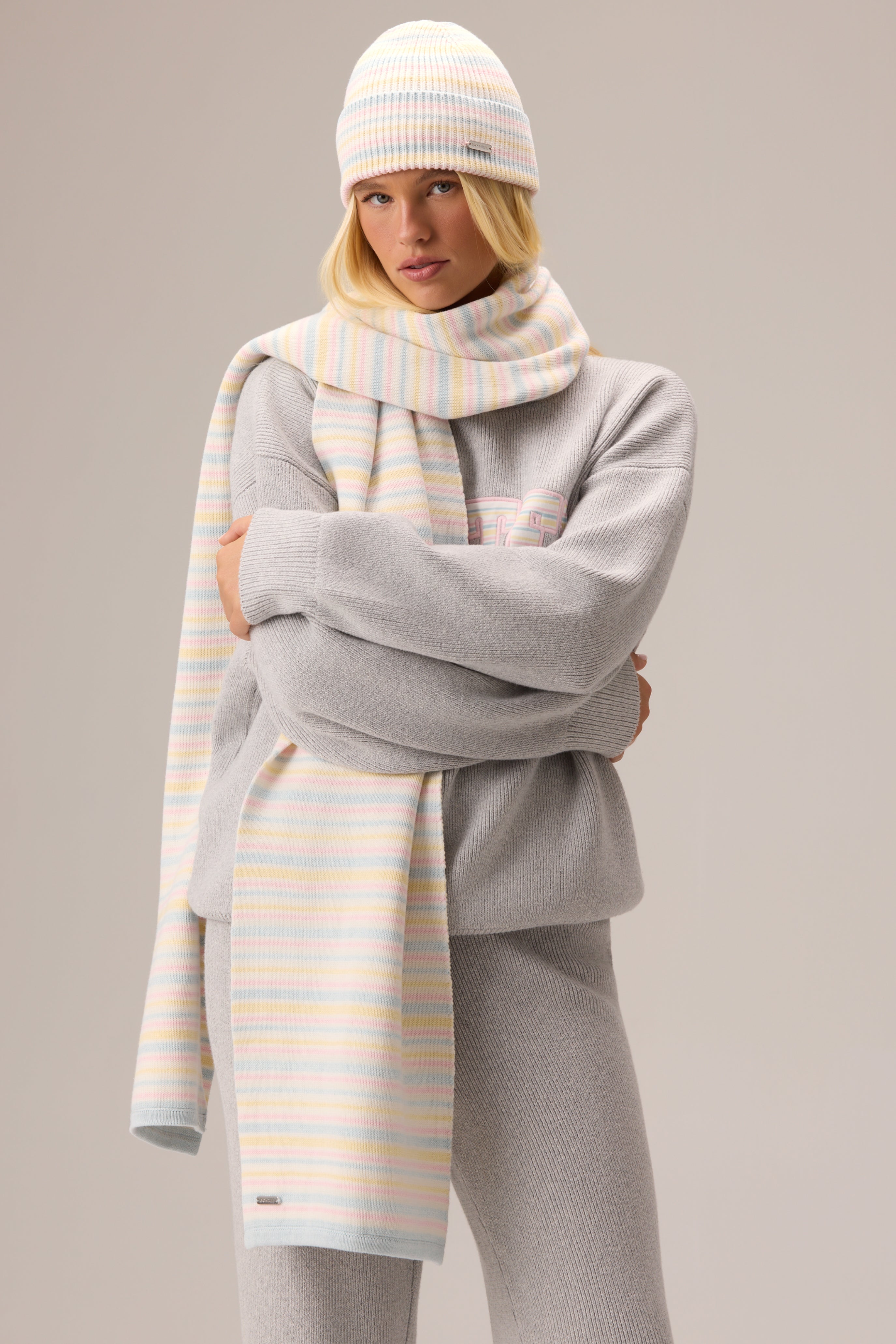 Oh Polly Bo+Tee Ribbed Knit écharpe oversize rayée