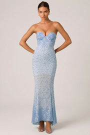 Oh Polly Vesna robe longue bleu ciel sequins sirène