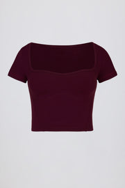 Oh Polly Bo+Tee Crop Top Bordeaux Col Cœur Stretch