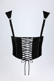 Oh Polly Lamiya Top Corset Vinyle Noir Lacets Dos