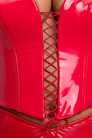 Oh Polly Tops Ophelia Crop Top Corset Vinyle Rouge Feu