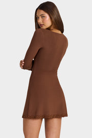Oh Polly Luella Mini Robe Marron Cocoa Manches Longues