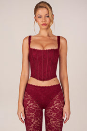 Oh Polly Jemara Top Corset Rouge Cerise Dentelle Laçage