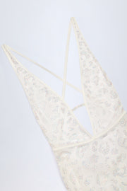 Oh Polly Embellished Robe Maxi Blanche Dos Nu Léopard