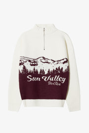 Oh Polly BT1850B pull bordeaux col roulé zip jacquard alpin
