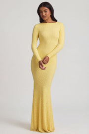 Oh Polly Tarini 14103 robe longue jaune pastel dentelle