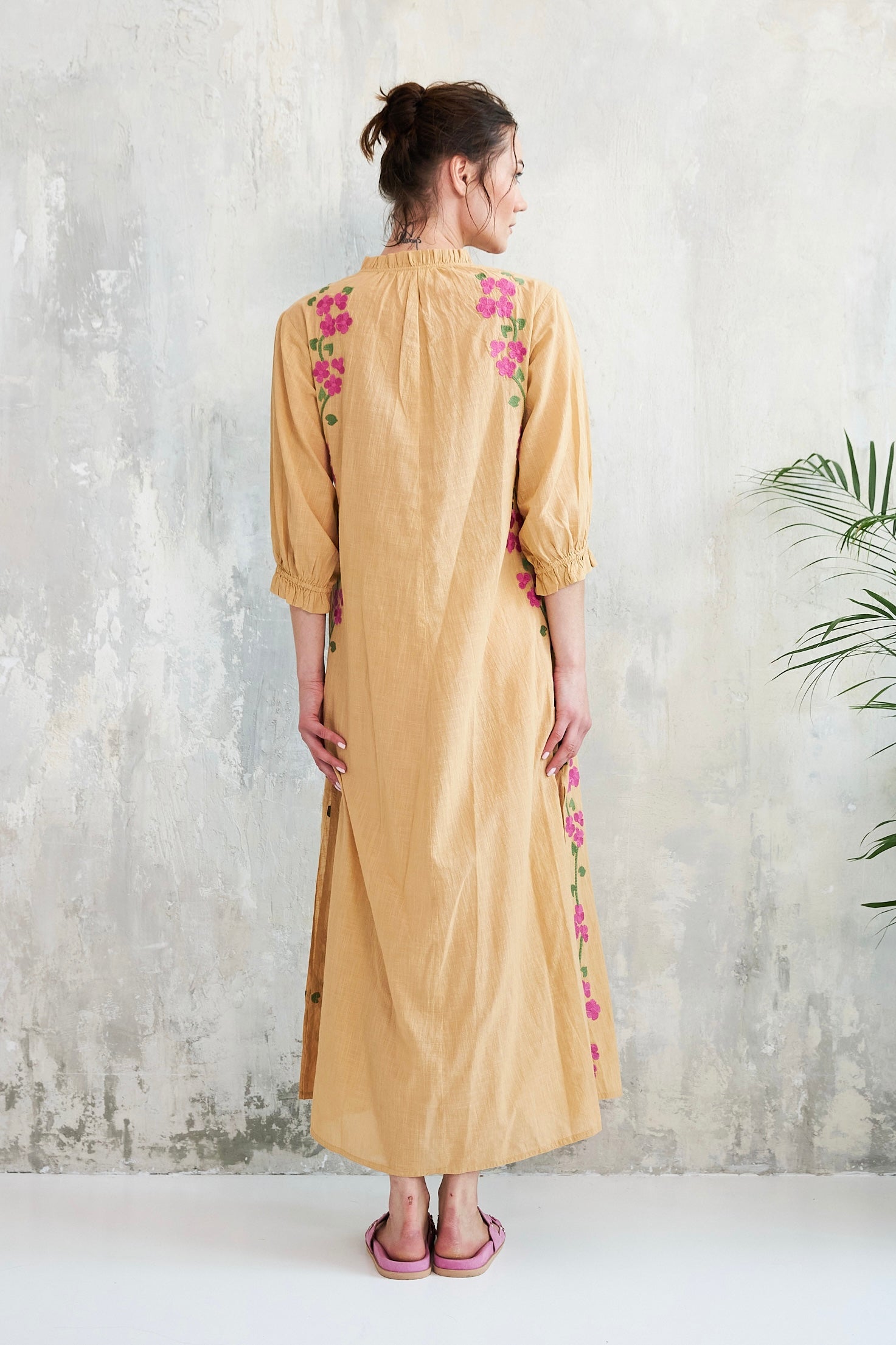 Chicosoleil Kalinda robe longue jaune cornsilk coton brodée