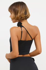 Oh Polly Tesia top noir asymétrique rose jersey