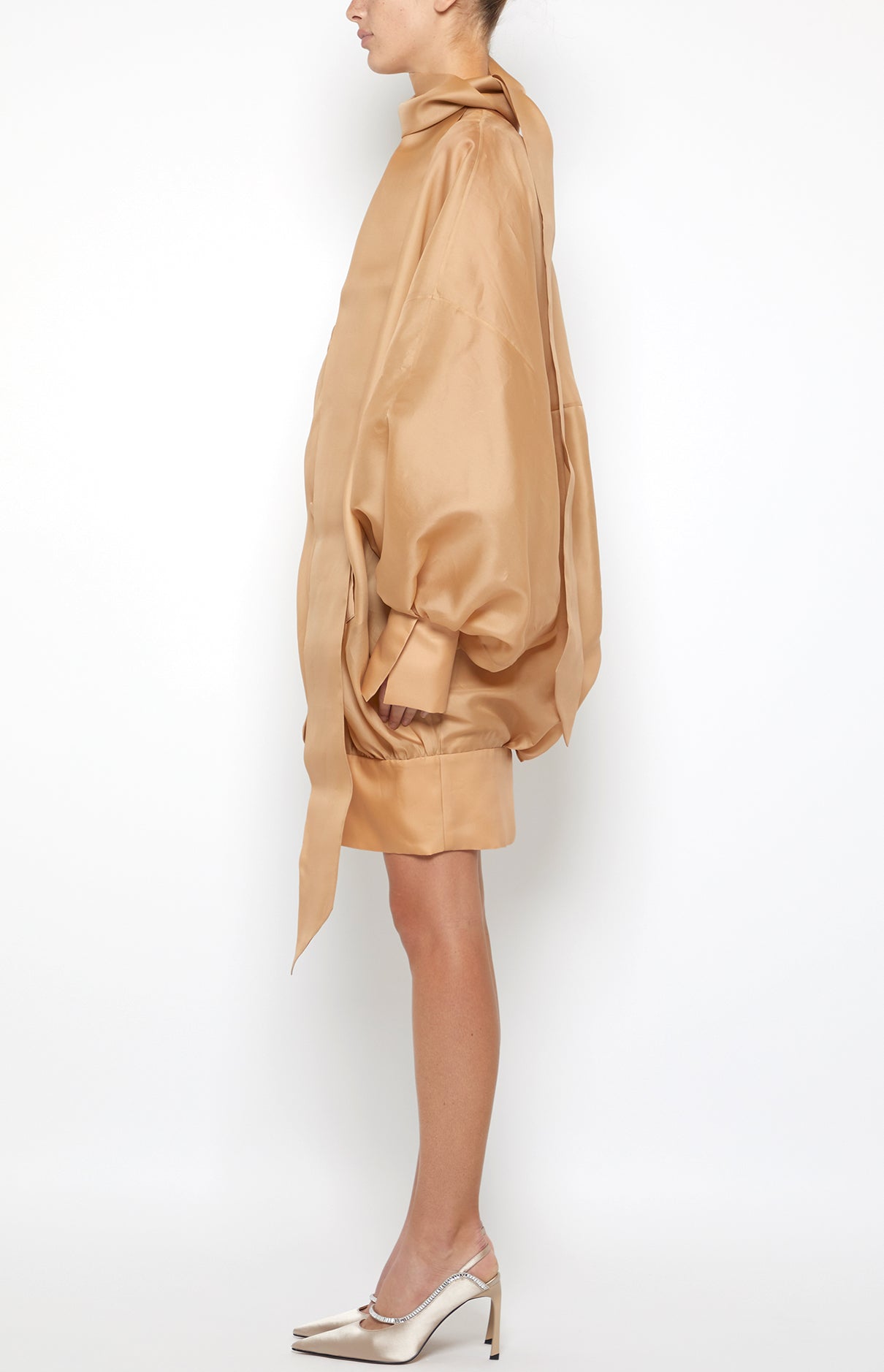 Prabal Gurung Curled Collar manteau nude soie 0 à 14