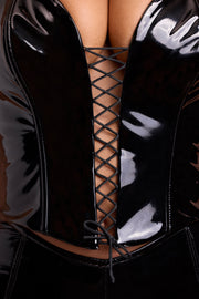 Oh Polly Ophelia top corset crop noir vinyle lacé