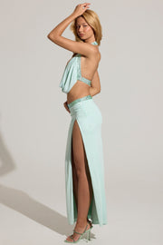 Oh Polly Rhea jupe longue taille basse bleu aqua strass