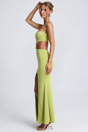 Oh Polly Julitta robe maxi vert olive fente bijou