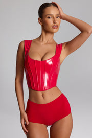Oh Polly Lamiya top corset rouge vinyle laçage dos