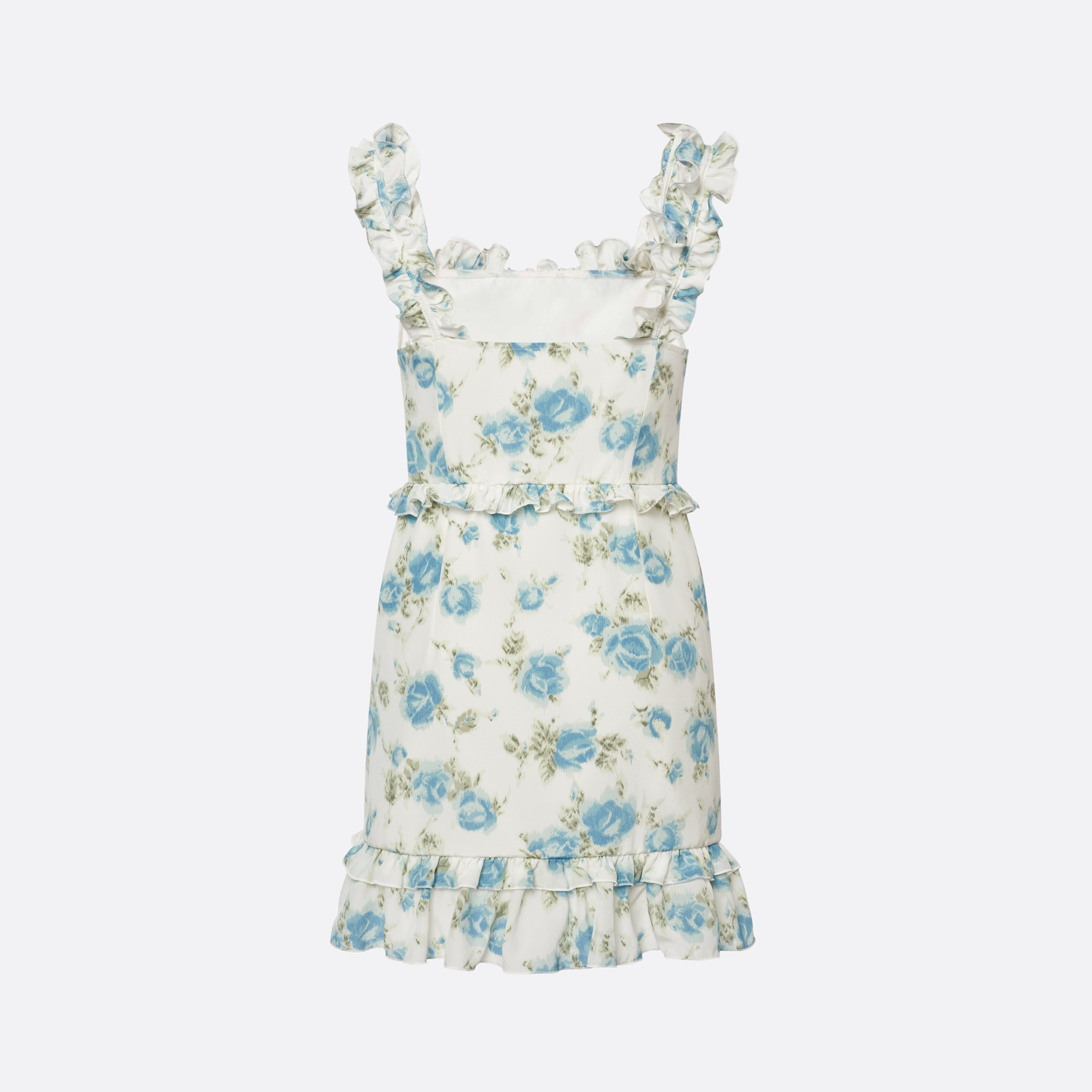 Alessandra Rich Dresses mini robe soie fleurs bleu volants