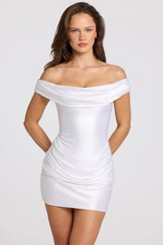 Oh Polly Maeve 11994 mini robe satin blanche épaules dénudées