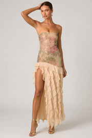 Oh Polly Embellished Diletta robe bustier rose fente 138cm