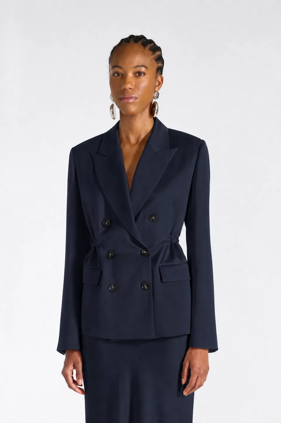 Liviana Conti Farrell blazer satin alabastro double boutonnage