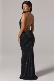 Oh Polly 15493 Robe Longue Femme Noire Strass Dos Nu
