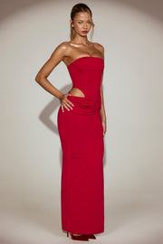 Oh Polly Zorya 15480 robe maxi rouge bandeau fendue