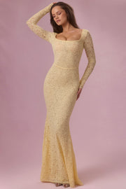 Oh Polly Isolde robe longue dentelle beurre manches longues