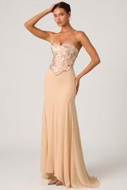 Oh Polly Embellished Lysana robe bustier Floral Beige