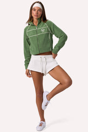 Oh Polly Knitwear sweat zippé crop éponge jade