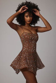 Oh Polly Durrani Mini Robe Strass Moka Marron