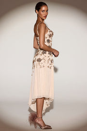 Oh Polly Zelina robe sequins Gold asymétrique midaxi bretelles