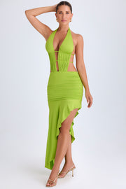 Oh Polly Manami robe verte citron découpes asymétrique