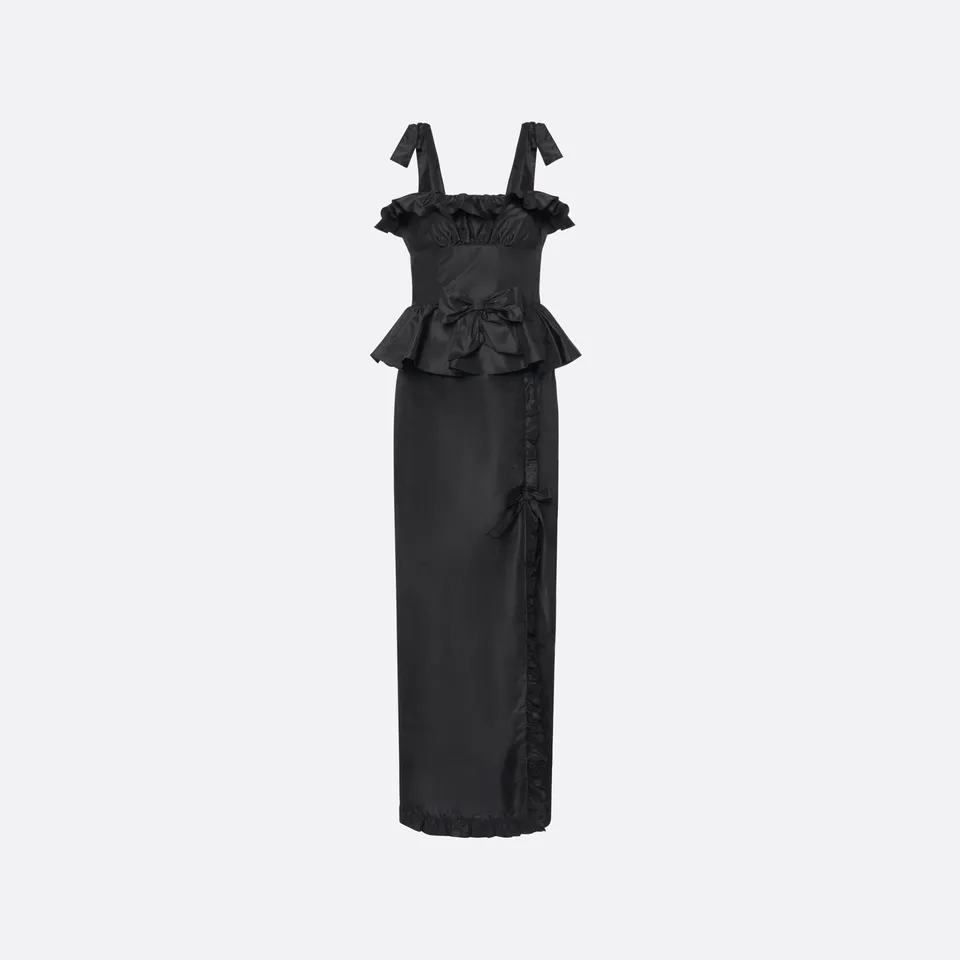 Alessandra Rich Silk Taffeta Midi Dress robe noire 36-46