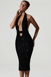Oh Polly Harlyn midaxi robe noire sequins dos nu