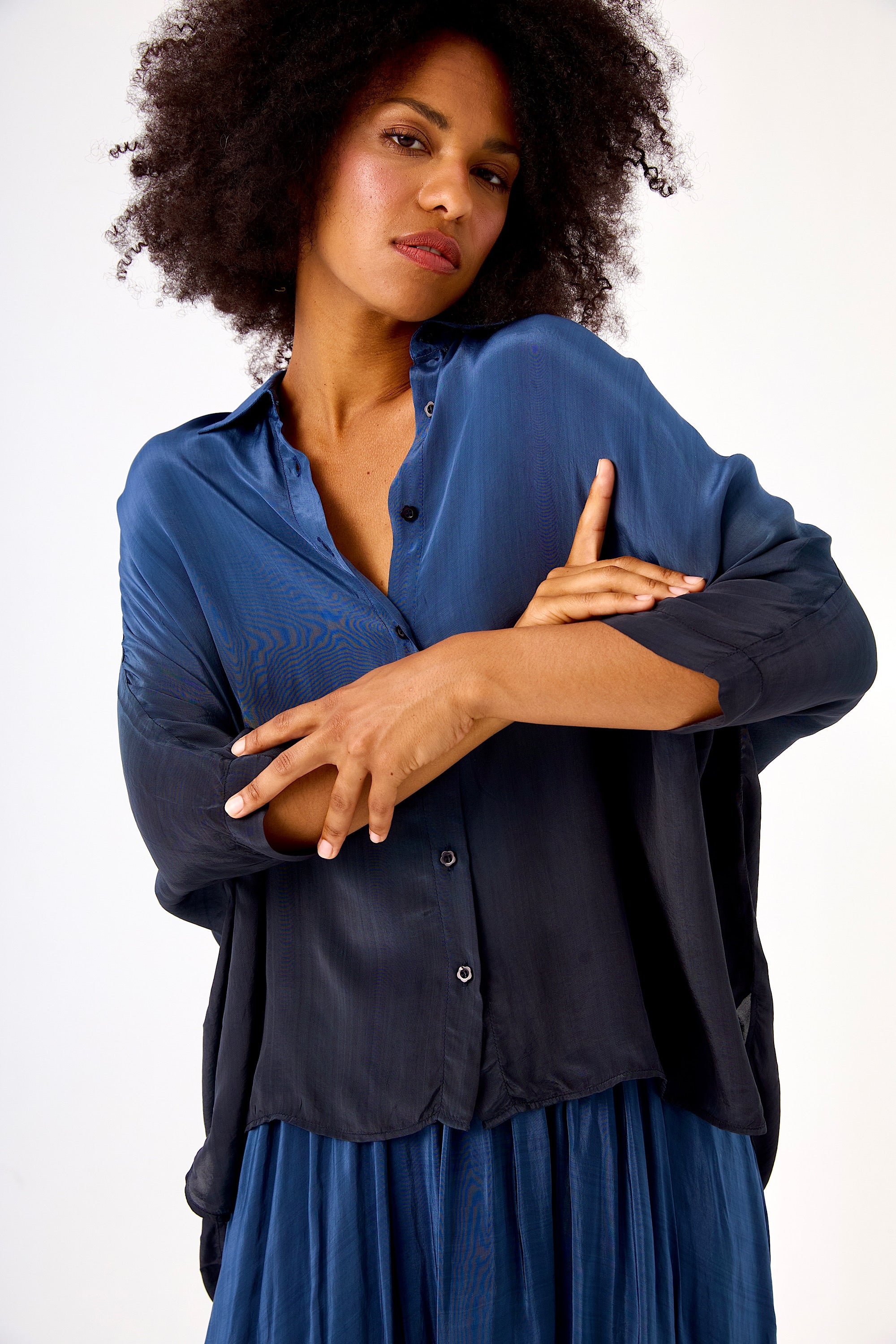Chicosoleil CHAGALL chemise viscose Tie Dye Bleu satin