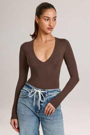Oh Polly Elodie bodysuit marron chocolat modal plongeant