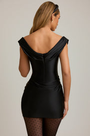 Oh Polly Maeve 11994 mini robe satin noire épaules dénudées