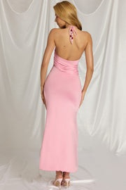 Oh Polly Indi robe maxi rose dos ouvert fendue