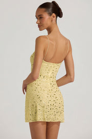 Oh Polly Averie Robe Jaune Strass Mini Col Carré