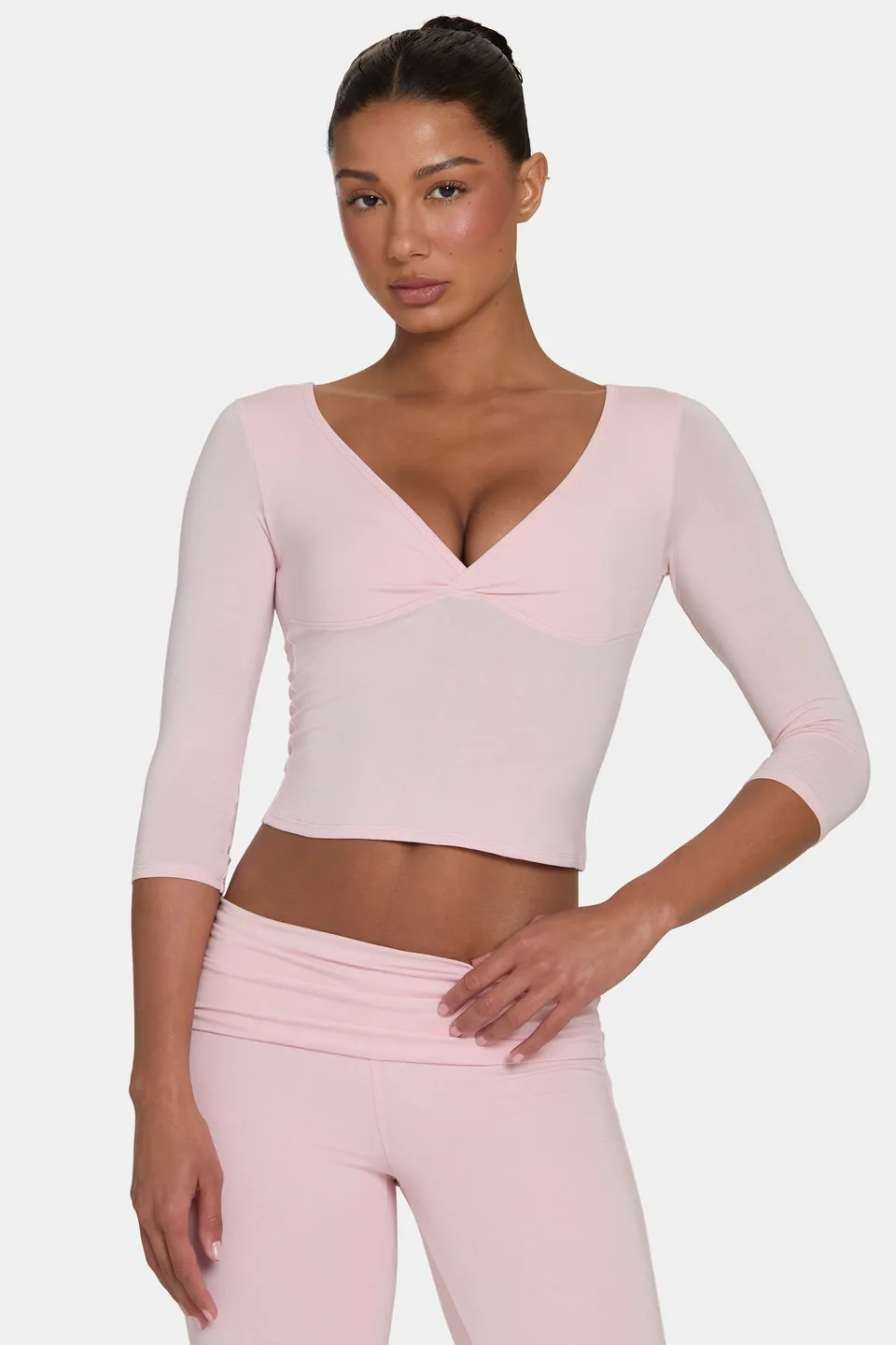 Oh Polly Tops ButterCloud 3/4 Sleeve Top haut rose blush stretch