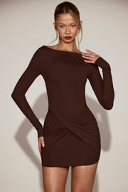 Oh Polly Briallen robe mini jersey chocolat manches longues