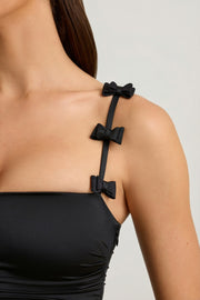 Oh Polly Cirilla Mini Robe noire satin nœud jupe boule