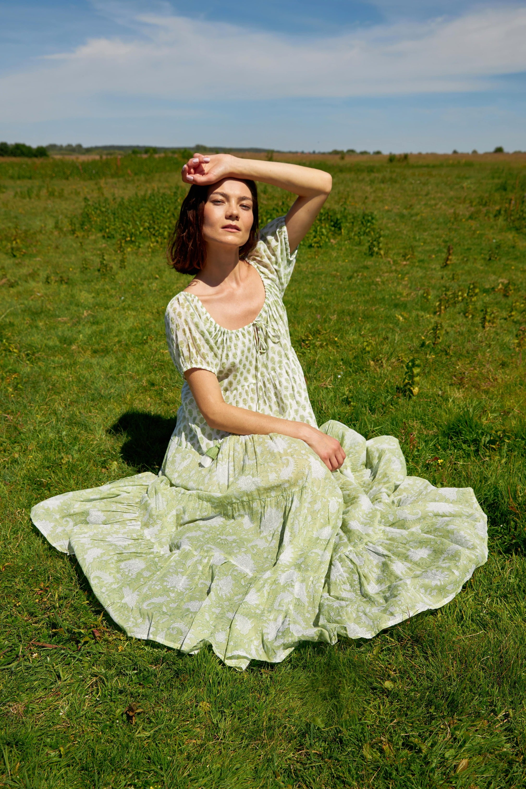 Chicosoleil Rikita robe longue verte coton floral