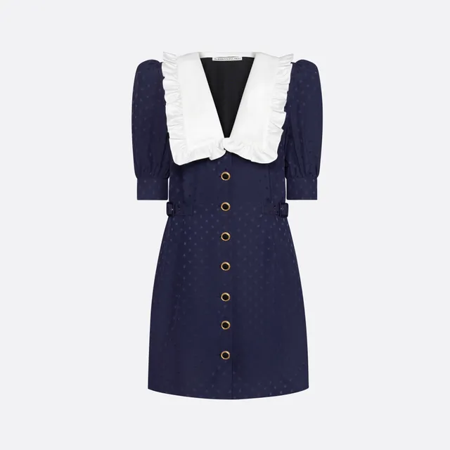 Alessandra Rich Silk Jacquard Mini Buckles robe mini bleu marine