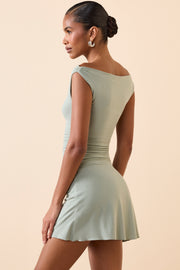 Oh Polly Kyra Robe Mini Smoke Green Modal Épaules Dénudées