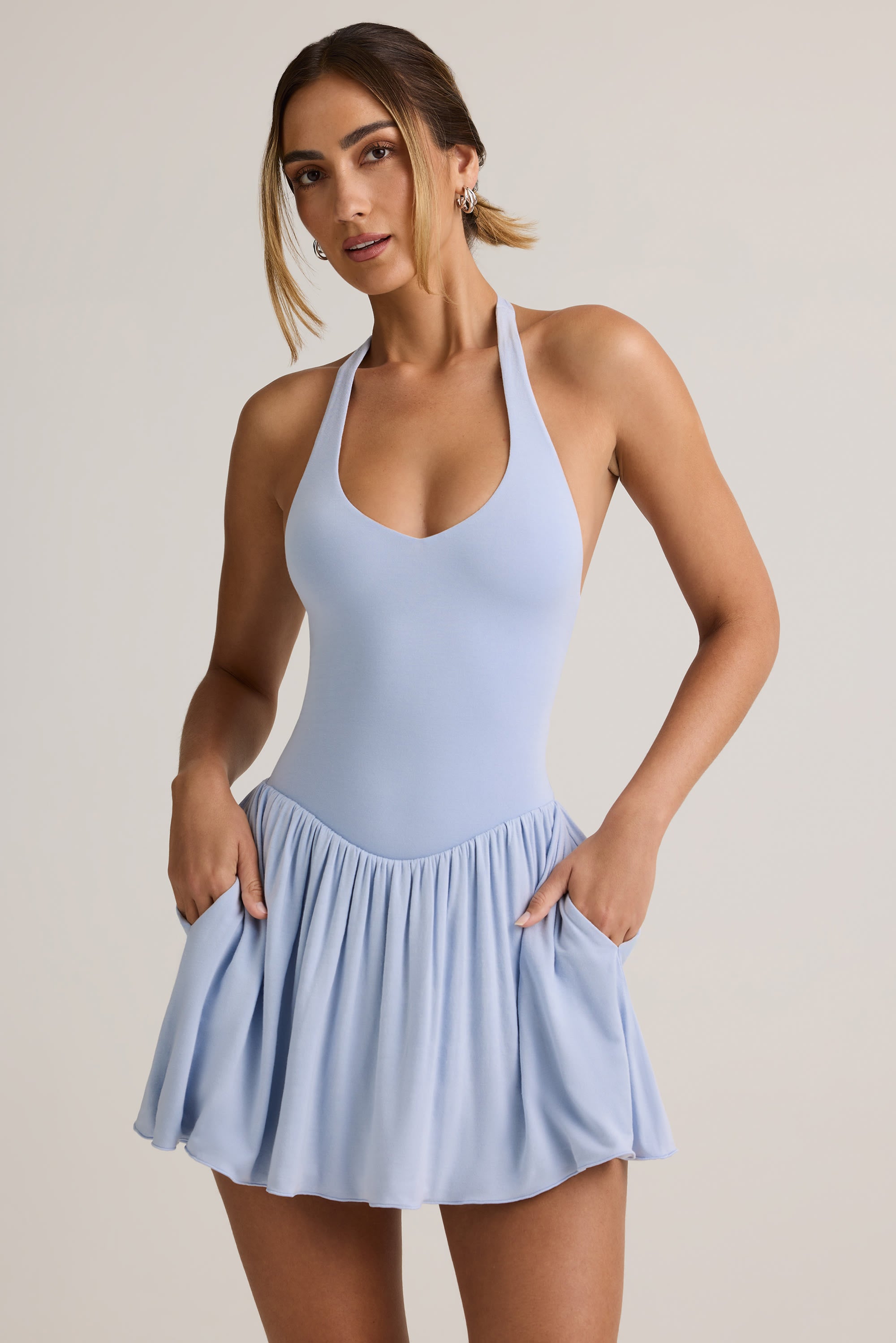 Oh Polly Reanna robe mini bleu clair dos nu