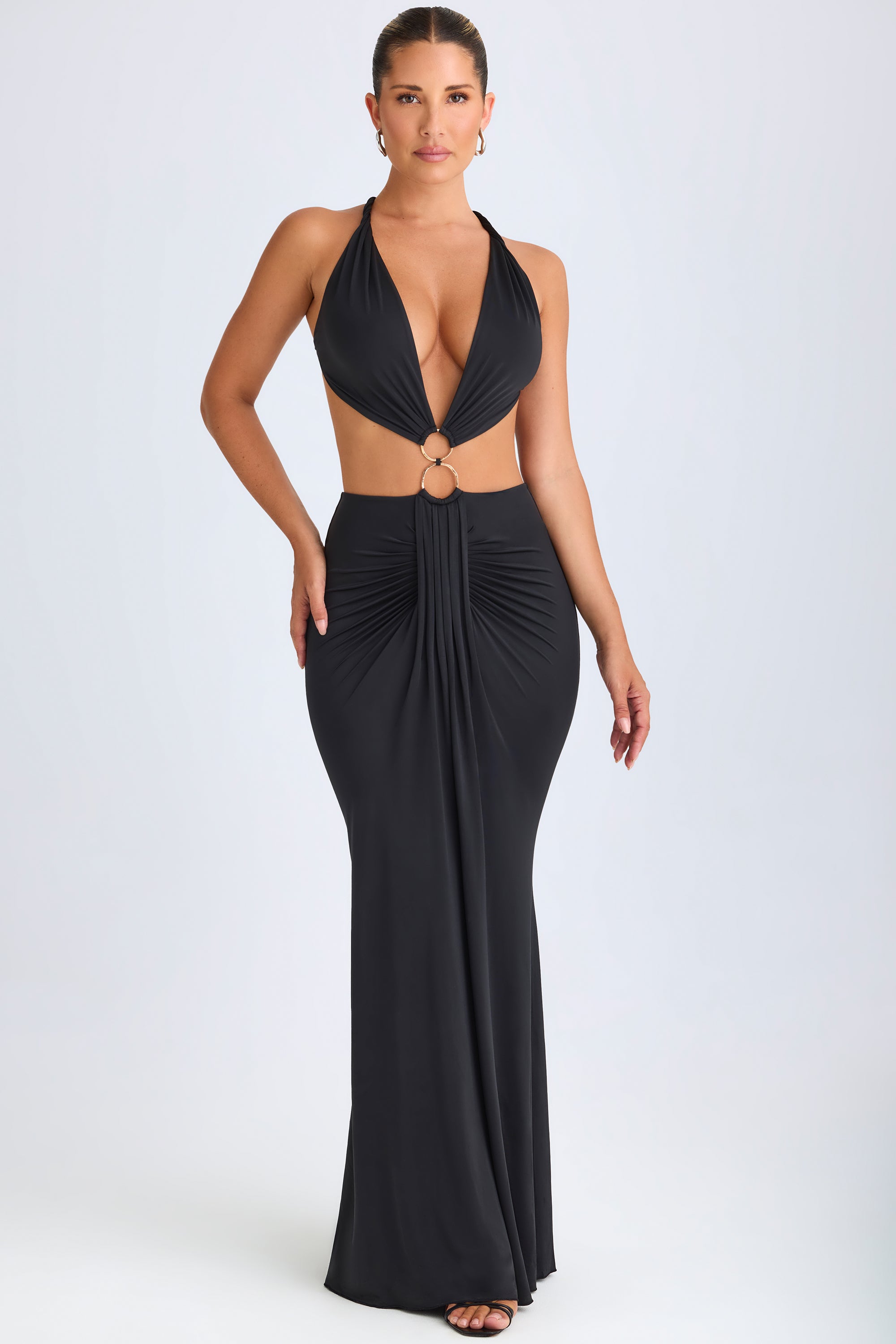 Oh Polly Omarosa robe maxi noire découpée jersey