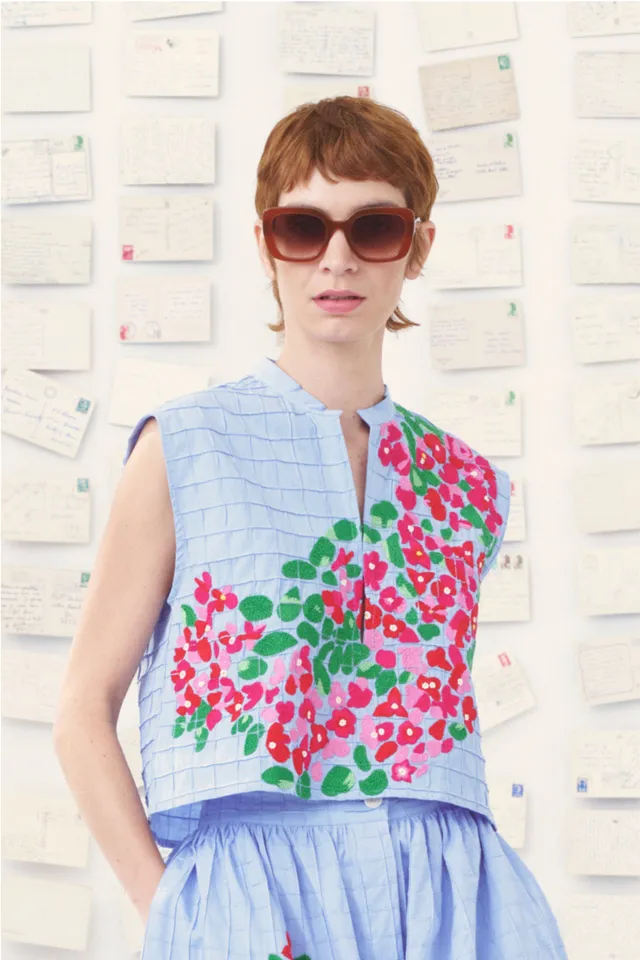 MII Gaia Les Cyclades top femme coton brodé court
