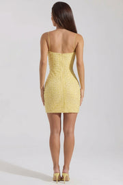 Oh Polly Drop a Glint Mini Robe Jaune Perles Bodycon