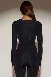 Oh Polly Venia 14966 haut noir strass manches longues
