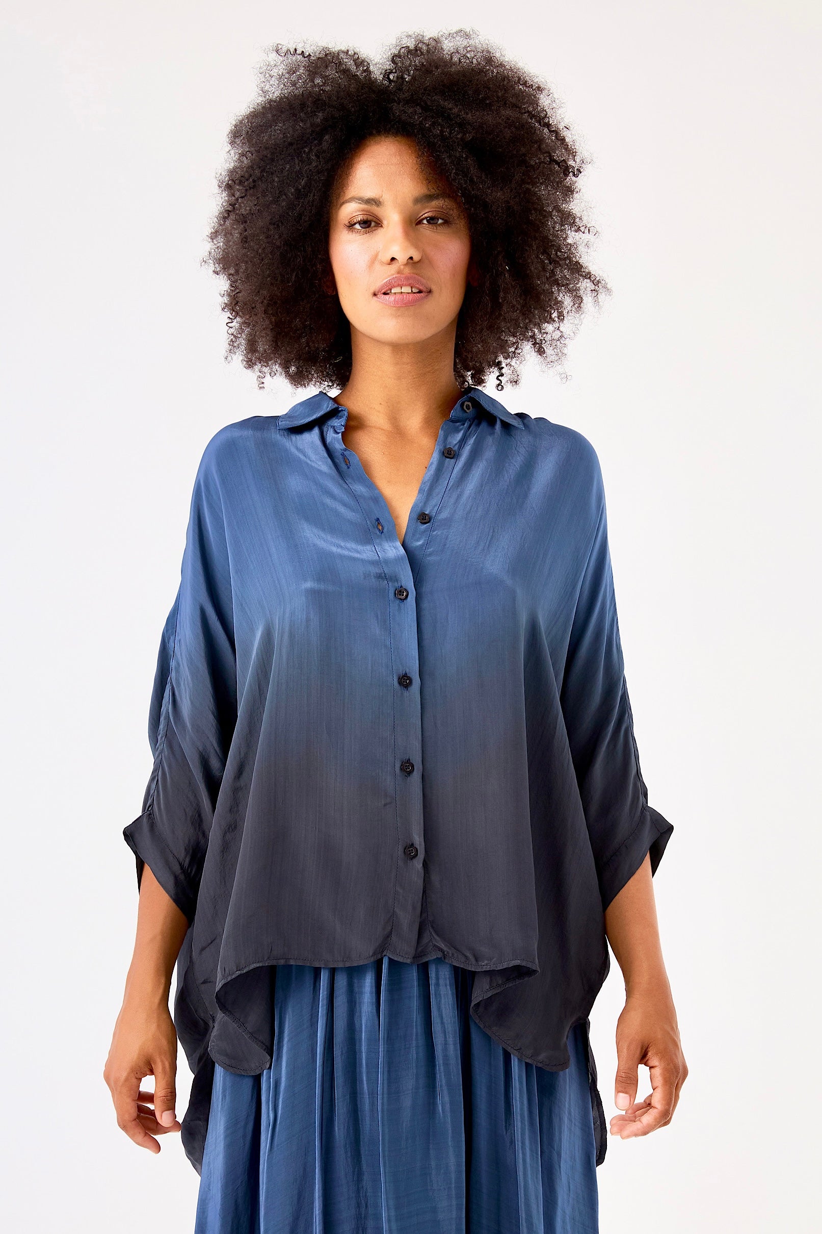 Chicosoleil CHAGALL chemise viscose Tie Dye Bleu satin