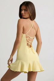 Oh Polly Daria 13772 robe mini jaune plissée dos lacé