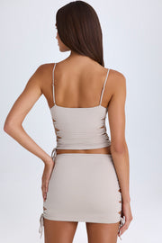 Oh Polly 10469 mini jupe taupe froncée ajourée